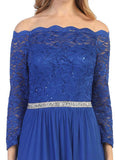 Long Sleeved Off-the-Shoulder Long Formal Dress Royal Blue