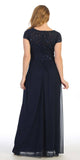 Navy Blue A-Line Long Formal Dress with Short Sleeves