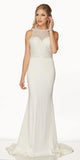 Juliet 649 Long Prom Dress Embellished Bodice Keyhole Back White