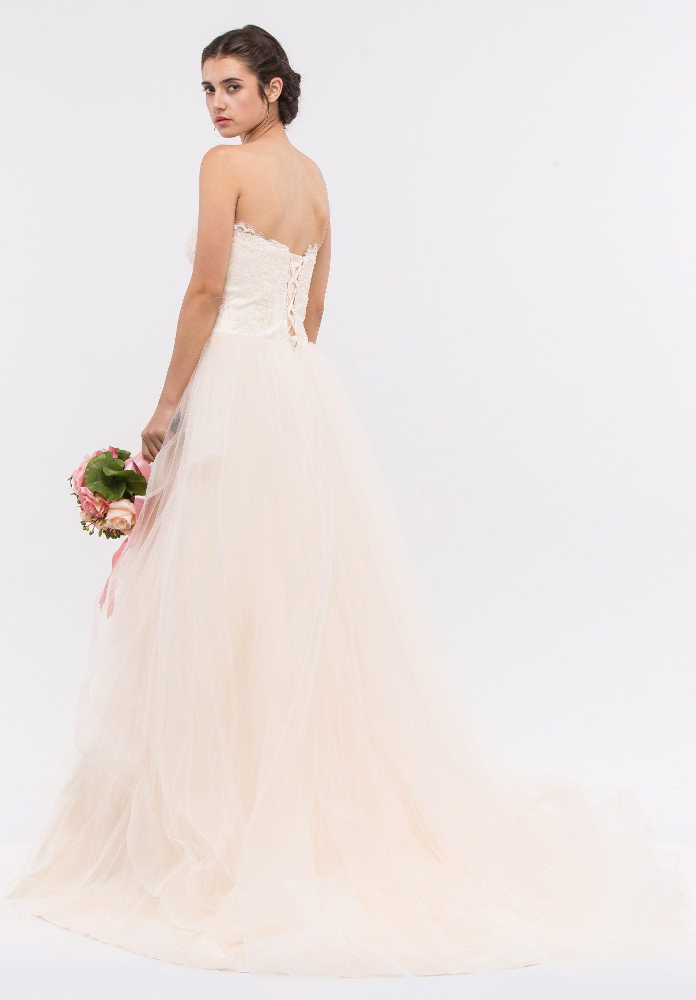 Strapless Sweetheart Neckline Embellished Wedding Gown Champagne