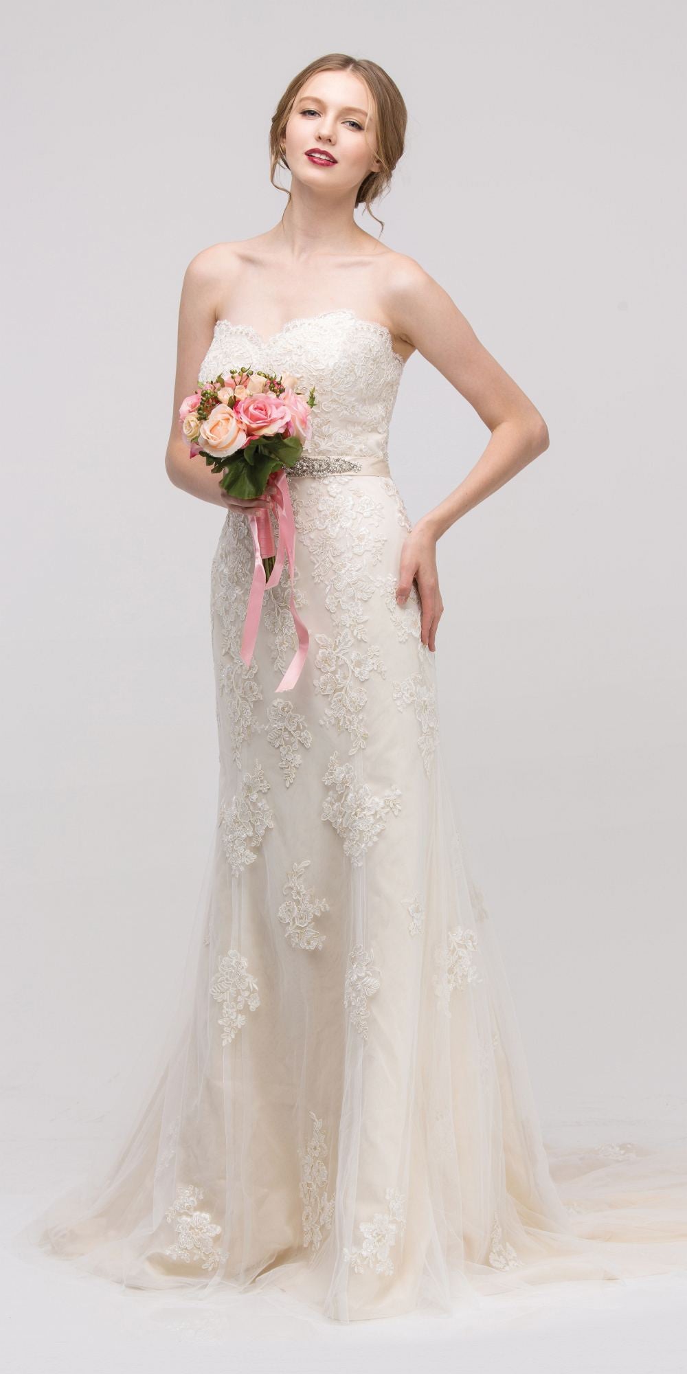 Princess Pink Long Sleevess A line High waist Lace Belt Wedding Dress |  Online wedding dress, Wedding dress belt, Cheap wedding dresses online
