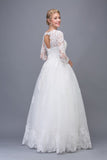 Off White Lace Wedding Ball Gown Long Sleeves Cut-Out Back