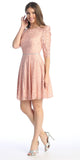 Celavie 6530-S Short A-Line Lace Dress with Mid-Length Sleeves