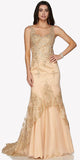 Gold Floor Length Mermaid Evening Gown Lace Up Back Embroidered