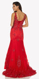 Red Floor Length Mermaid Evening Gown Lace Up Back Embroidered