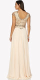 Cap Sleeves Beaded Bodice A-line Long Formal Dress Champagne