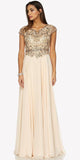 Cap Sleeves Beaded Bodice A-line Long Formal Dress Champagne