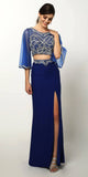 Two-Piece Long Prom Dress Illusion Mid-Length Sleeves with Slit Royal Blue