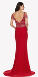 Red Cold Shoulder Evening Gown with V-Shape Open Back and Train