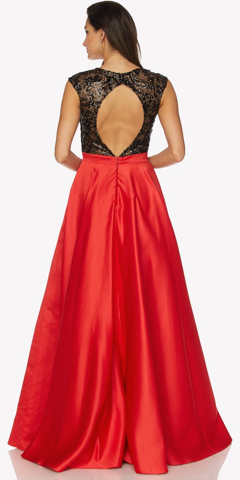 Red Sleeveless Floor Length Quinceanera Dress with Keyhole Back