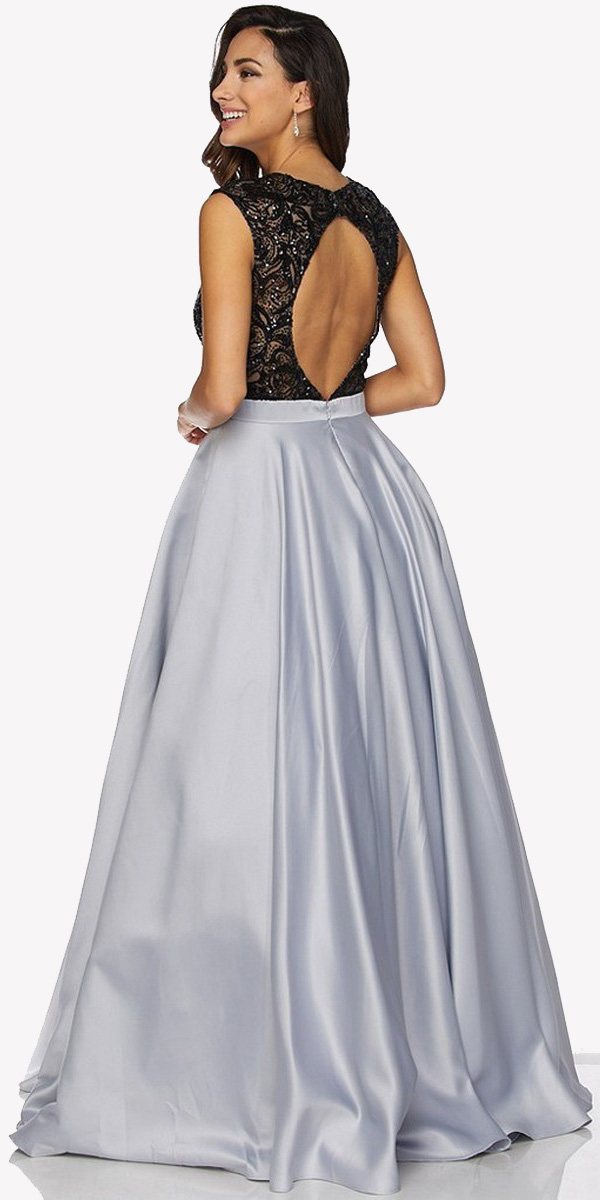Silver Sleeveless Floor Length Quinceanera Dress with Keyhole Back