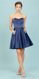 Eureka Fashion 6622 Navy Blue Strapless Homecoming Short Dress with Pockets