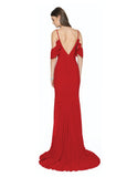 Red Mermaid Long Prom Dress Ruffled Cold-Shoulder