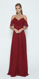 Burgundy A-line Long Formal Dress Ruffled Cold-Shoulder