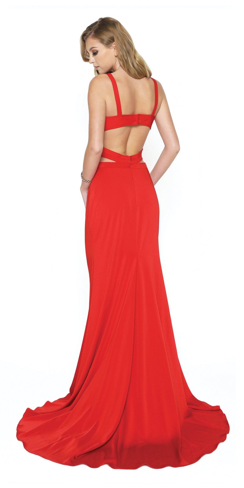 Red Faux Two-Piece Mermaid Floor Length Prom Dress