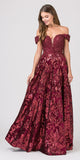 Off-Shoulder Burgundy Long Prom Dress with Pockets