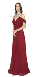 Burgundy Cold-Shoulder Long Formal Dress A-line