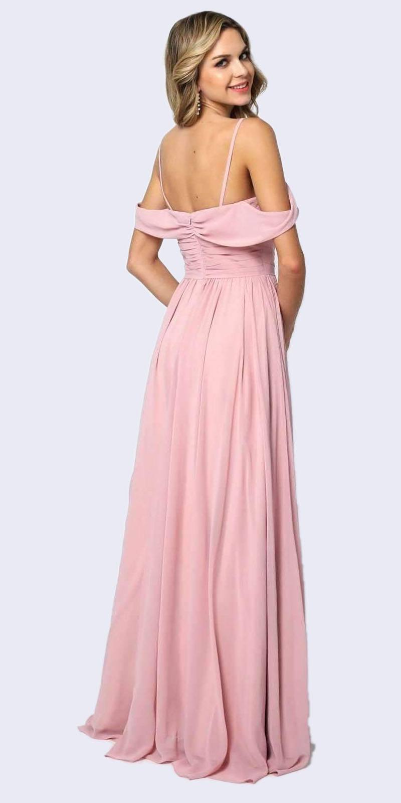 Juliet 676 Floor Length Dusty Rose Cold-Shoulder Semi Formal A-line Dress