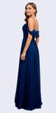 Navy Blue Cold-Shoulder Long Formal Dress A-line