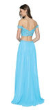 Turquoise Two-Piece Prom Gown Off-Shoulder with Slit
