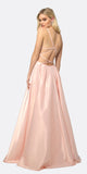 Juliet 687 Long Shiny Satin A-line Prom Gown Blush With Pockets