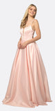 Juliet 687 Long Shiny Satin A-line Prom Gown Blush With Pockets