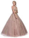 Mocha Cut-Out Back Quinceanera Dress with Gold Appliques
