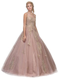 Mocha Cut-Out Back Quinceanera Dress with Gold Appliques
