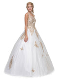 Ivory Cut-Out Back Quinceanera Dress with Gold Appliques