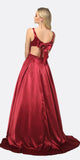 Long Prom Dress Cut-Out Back with Bow Burgundy