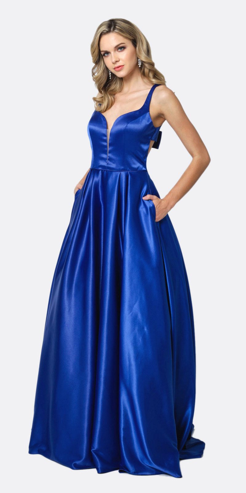 Long Prom Dress Cut-Out Back with Bow Royal Blue