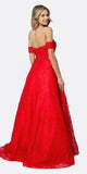 Juliet 692 Long Embroidered Lace Ball Gown Dress Red With Arm Band