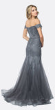 Juliet 693 Embellished Lace Off the Shoulder Charcoal Mermaid Prom Dress