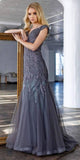 Juliet 693 Floor Length Embellished Lace Off the Shoulder Charcoal Trumpet Prom Dress