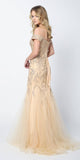 Juliet 693 Embellished Lace Off the Shoulder Gold Mermaid Prom Dress