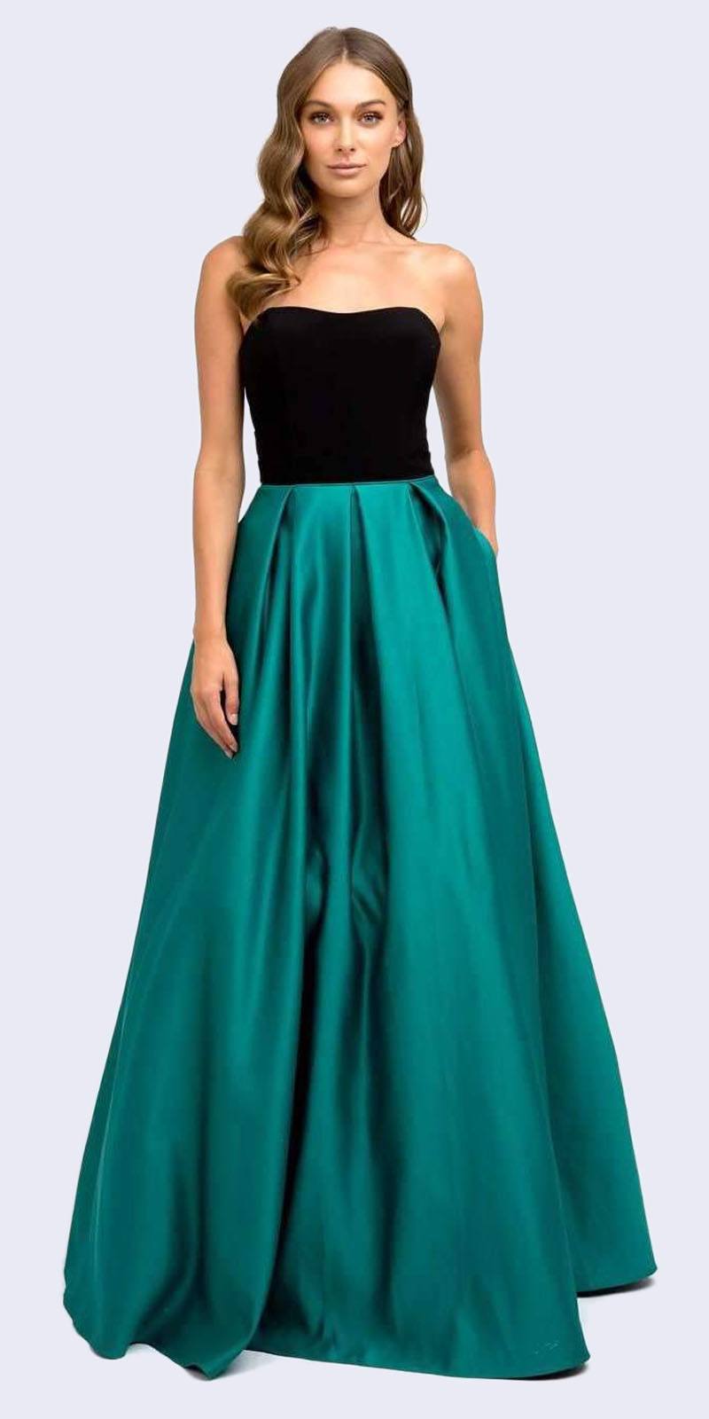 Juliet 694 Floor Length Two Tone Black/Green Sweetheart Ball Gown Style Prom Dress