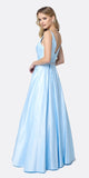 Juliet 696 A Line Long Satin Ice Blue Prom Dress Removable Rhinestone Belt