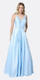 Juliet 696 A Line Long Satin Ice Blue Prom Dress Removable Rhinestone Belt