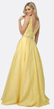 Juliet 696 A Line Long Satin Yellow Prom Dress Removable Rhinestone Belt