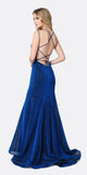 Juliet 697 Mermaid Criss Cross Back V Neck Glitter Fitted Prom Dress Royal Blue