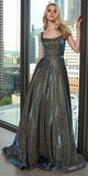 Juliet 698 Emerald Gold Floor Length Glitter A-line Prom Dress Pockets Caged Back