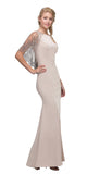 Eureka 7003 Beige Long Formal Dress with Sheer Embellished Fixed Shawl