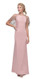Eureka 7003 Blush Long Formal Dress with Sheer Embellished Fixed Shawl