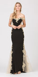 Black/Gold Off-Shoulder Long Prom Dress with Lace Trim