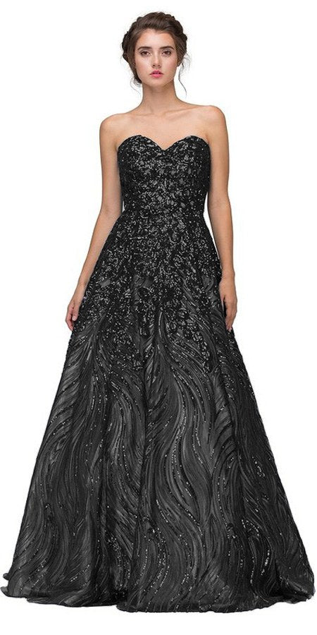 Eureka Fashion 7007 Black Strapless Sequins Prom Gown Corset Back