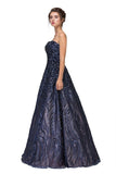 Navy Blue Strapless Sequins Prom Gown Corset Back