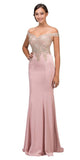 Off-the-Shoulder Long Prom Dress Appliqued Bodice Blush