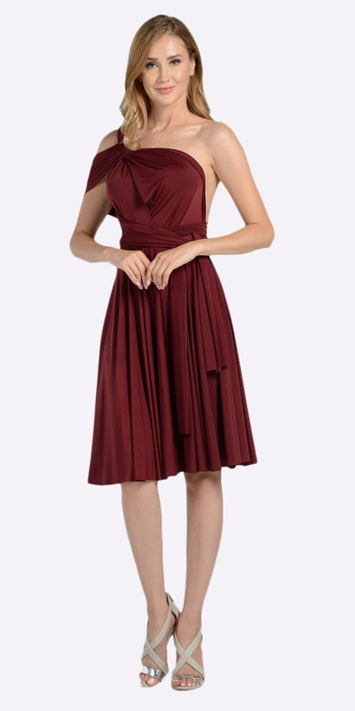 Poly USA 7020 Short Convertible Jersey Dress Burgundy 20 Different Looks