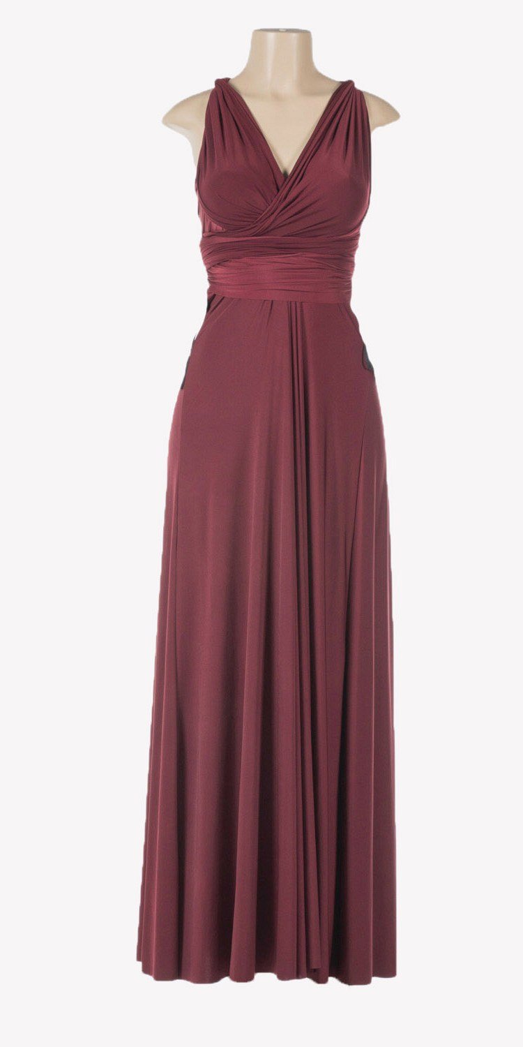 Poly USA 7022 - Long Burgundy Convertible Jersey Dress 20 Different Looks