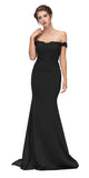 Eureka Fashion 7100 Lace Appliqued Bodice Long Formal Dress Off-Shoulder Black